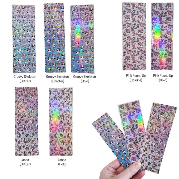 Holographic Spooky Rodeo Ghost Bookmark Pink Purple Cowboy Boots Hats Sparkles - Picture 2 of 10